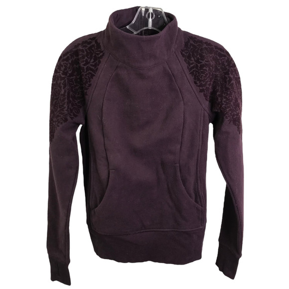 Lululemon Women's Scuba Jacket Black Cherry Velvet Floral Flocked Pullover Sz 2 - Picture 1 of 13